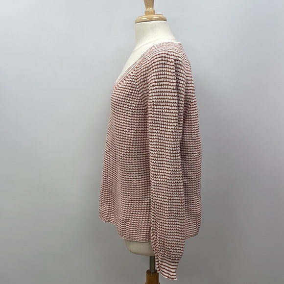 Ann Taylor LOFT Chunky Striped Knit V-Neck Oversized Sweater Orange Large - Picture 4 of 9